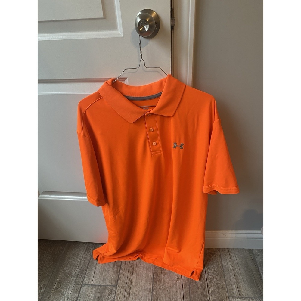 Mens Under Armour Loose Fit Bright Orange Logo Polo Size 2XL